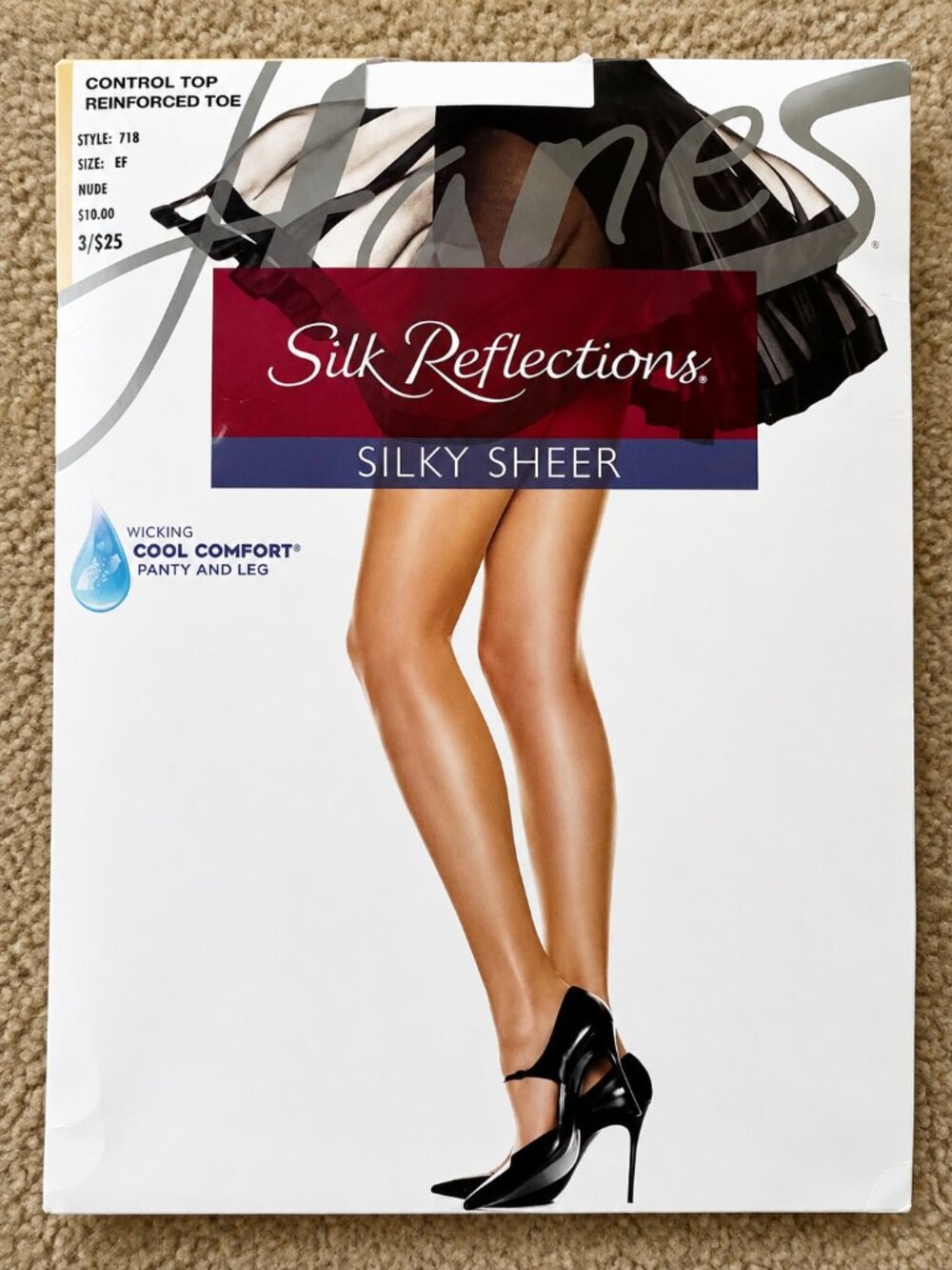 Hanes Silk Reflections Nude Silky Sheer Control Top Pantyhose Size EF